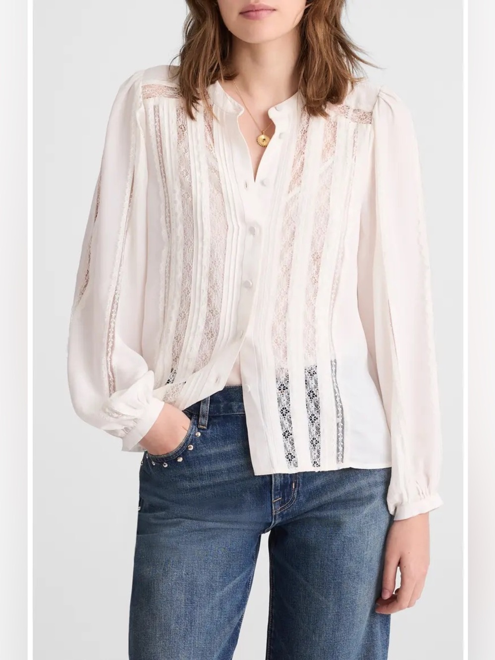 Madewell Lace Inset Long Sleeve Button-Up Top